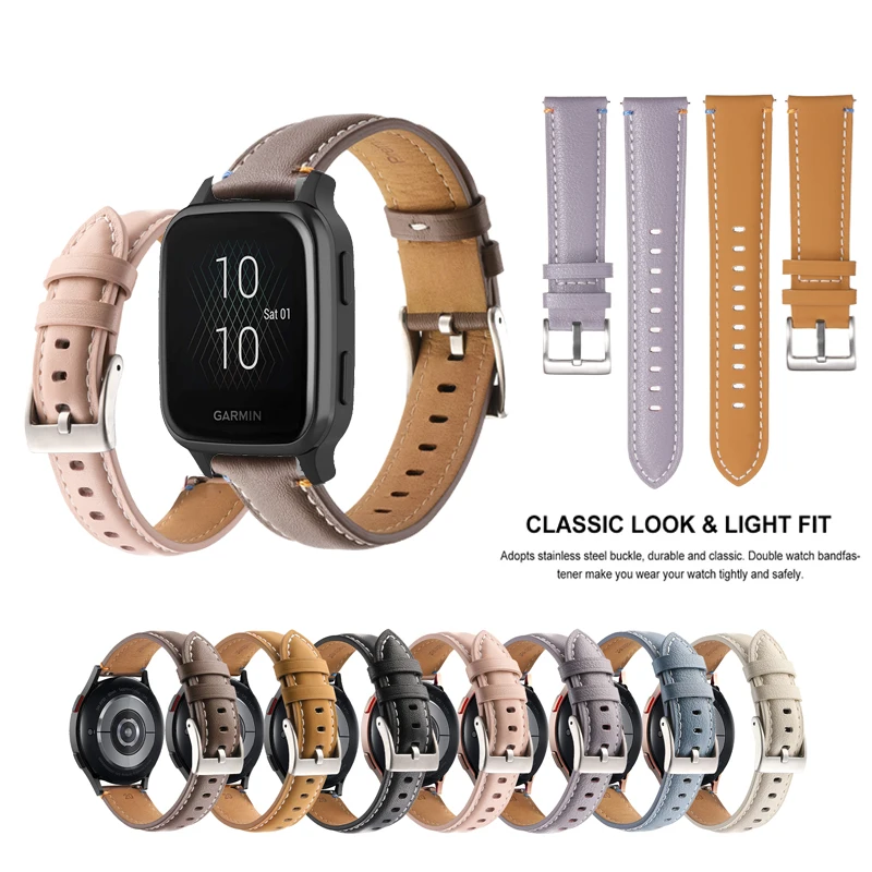 20mm Strap Simple Fashion Leathe Band For Garmin Venu Sq 2 Plus / Forerunner 165 245 645 158 55