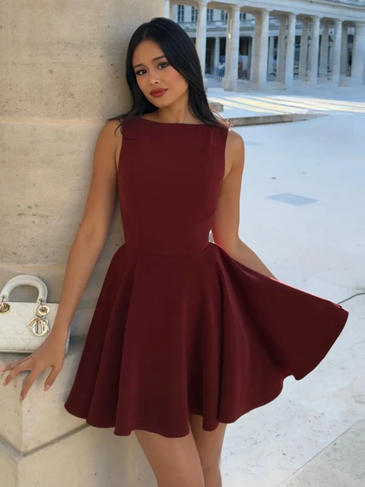 

A Line Evening Dress For Women Aesthetic Clothes Solid Color Vestidos Elegantes Para Mujer Backless One Piece Sexy Streetwear