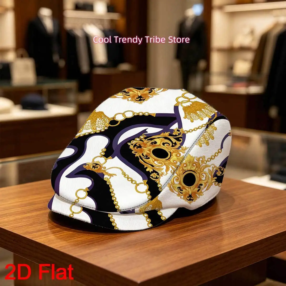 1pc Men's Vintage Baroque Golden Chains Flat Cap - Adjustable Lightweight Suitable for Daily Outdoor Travel, Elegant Suitable fo