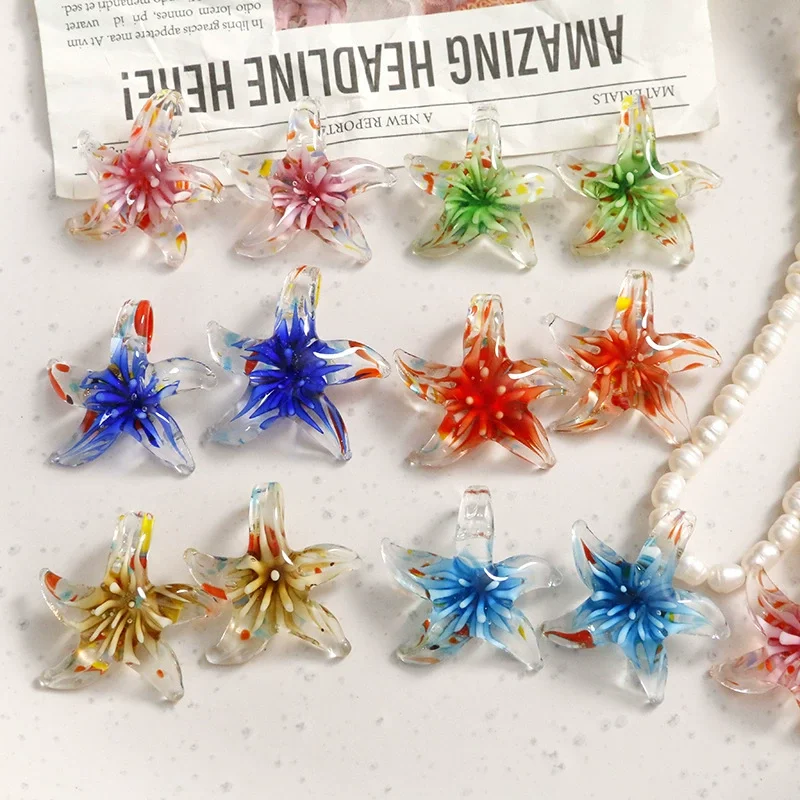 1 szt. Mieszane kolory gwiazda motyl rozgwiazda wzór Muran szklany naszyjnik w kształcie serca Lampwork wisiorek kobiety moda biżuteria letnia plaża