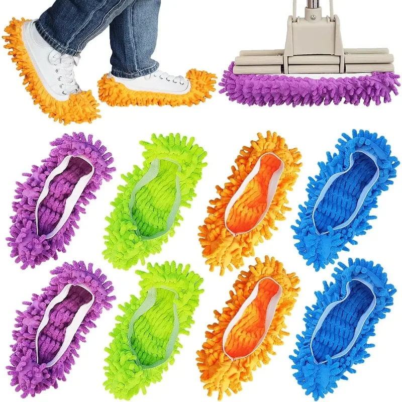 Chenille Dust Mop Slippers 2PCS-Foot Socks Mop Caps Multi-Function Floor Cleaning Lazy Shoe Covers Dust Hair Cleaner