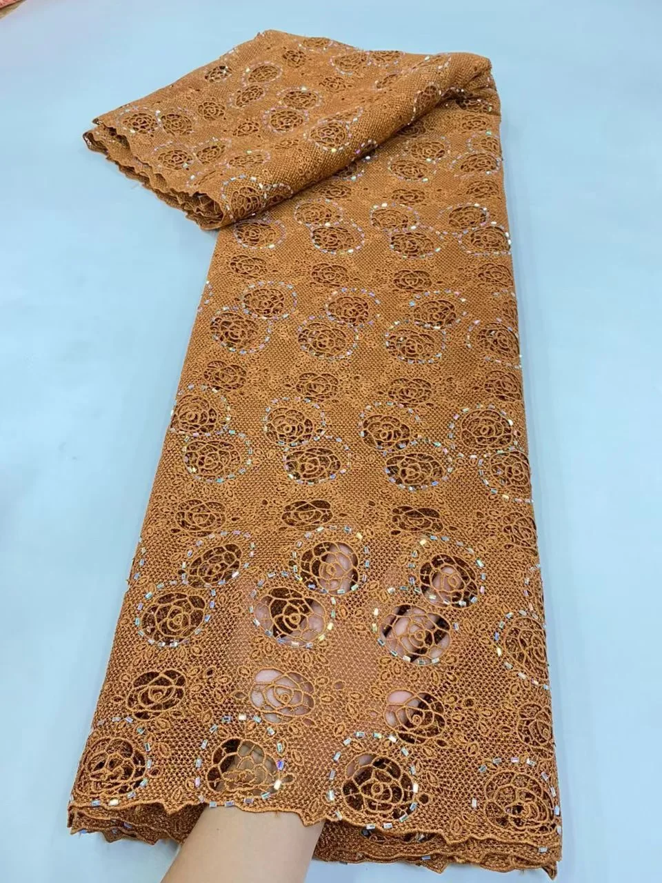 

African Nigerian 2025 High Quality Embroidery Lace Fabric Water Soluble Tulle Wedding Party Dress Guipure Sequins 5Yards JL535