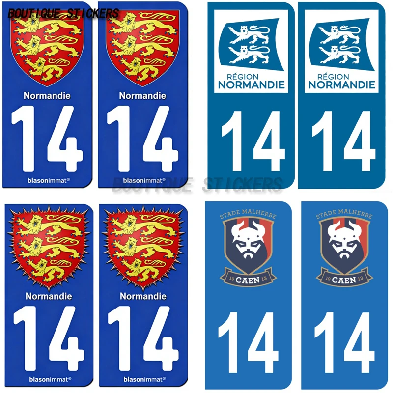 

2Pcs Autocollant plaque d'immatriculation française noir bleu14 Normandie-Les3 Léopards-Club Caen Foot Stickers PVC imperméables