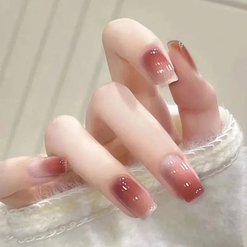

24PCS Latte French Press-On Nails – Medium-Long Square Shape With Creamy Ombré (Sophisticated Coffeehouse Style)