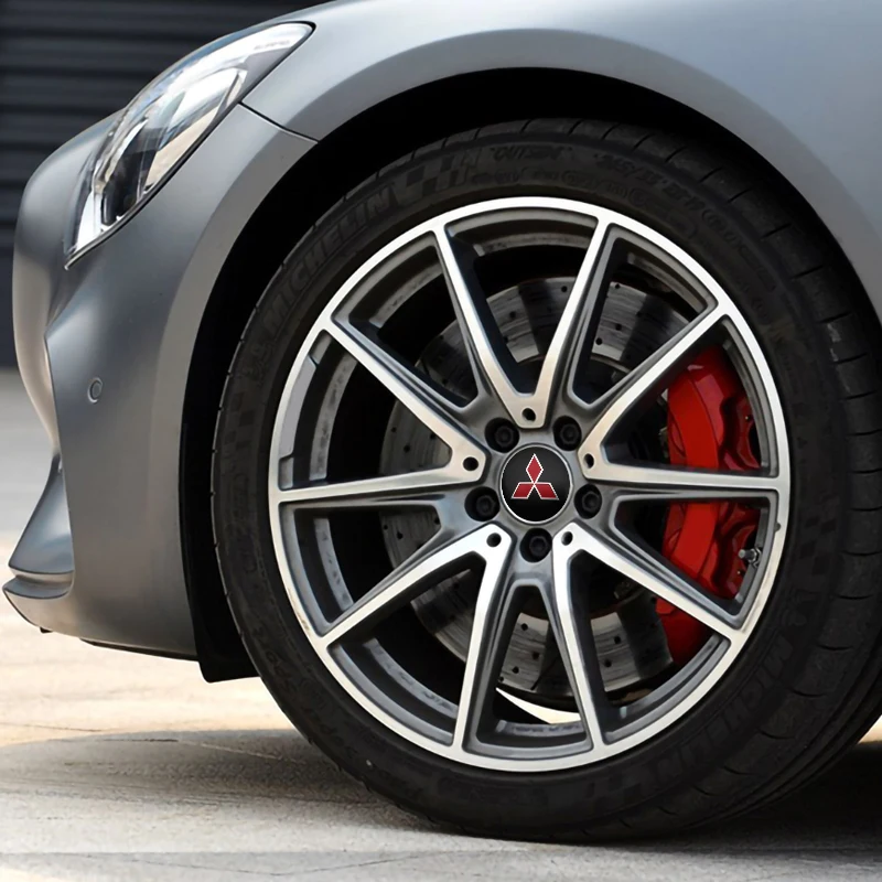 4 Uds 56mm 60mm tapacubos centrales de rueda de coche emblema pegatina Auto Logo calcomanías para Mitsubishi RalliArt ASX Pajero Montero Lancer