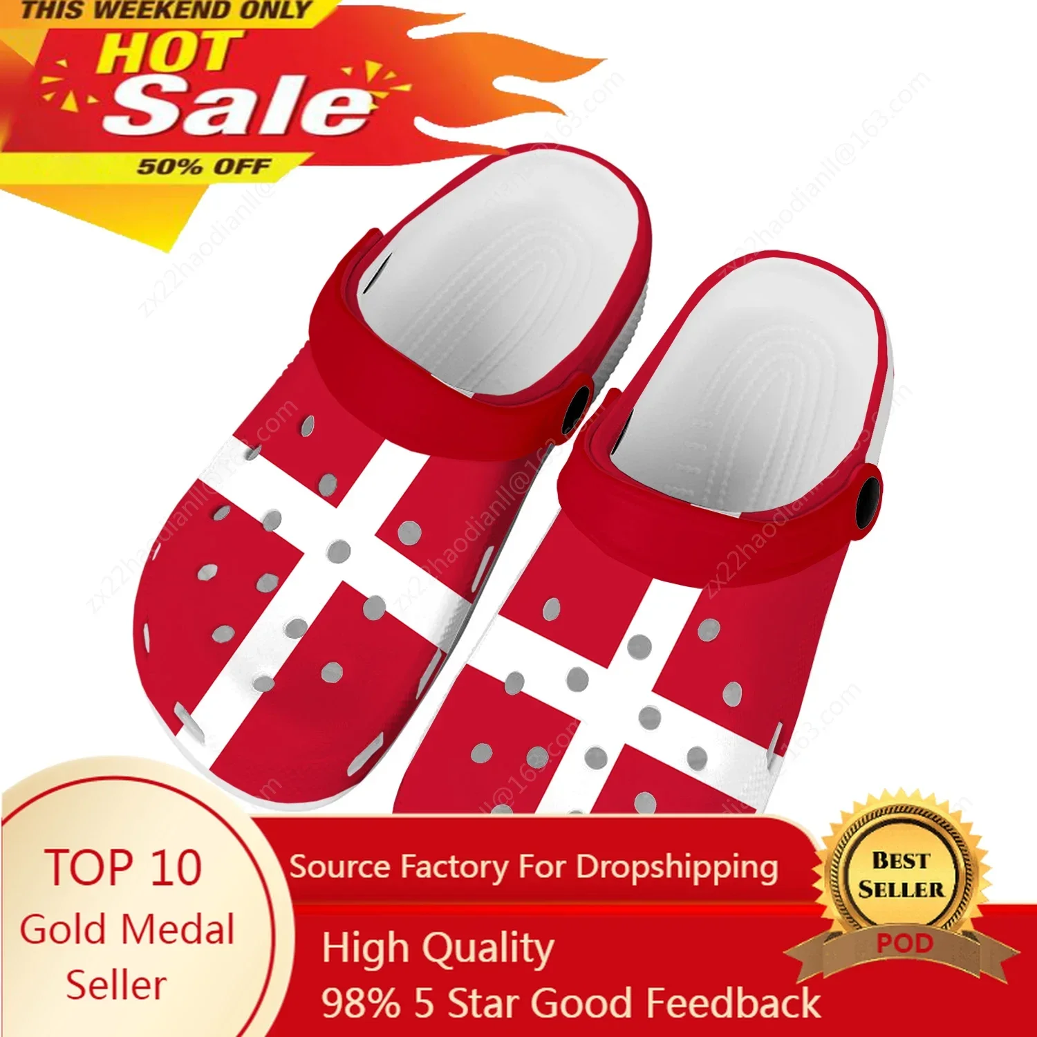 

Danish Flag Home Clogs Custom Water Shoes Mens Womens Teenager Denmark Shoe Garden Clog Breathable Beach Hole Slippers