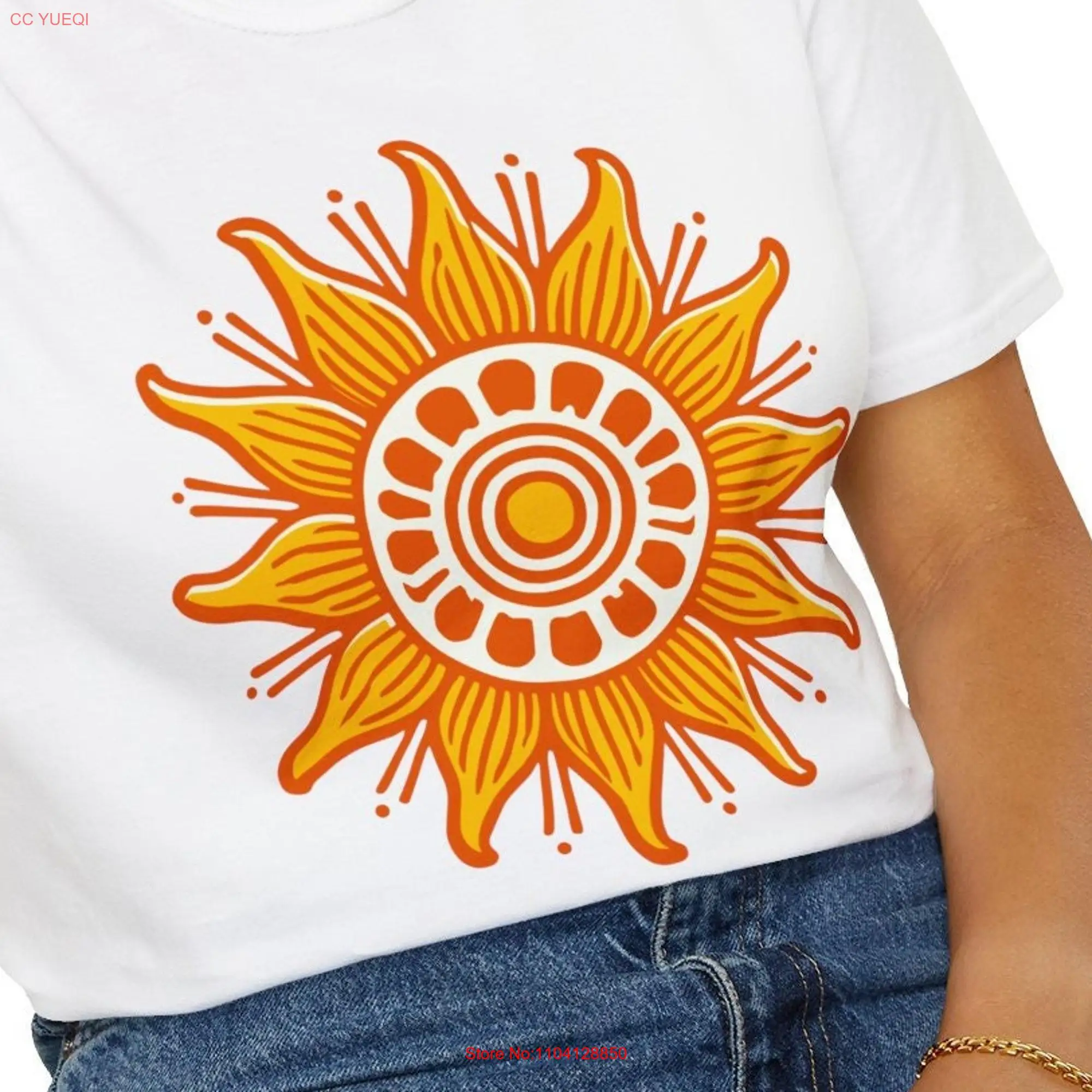 Camiseta de manga larga o corta con estampado de sol, camisa de verano