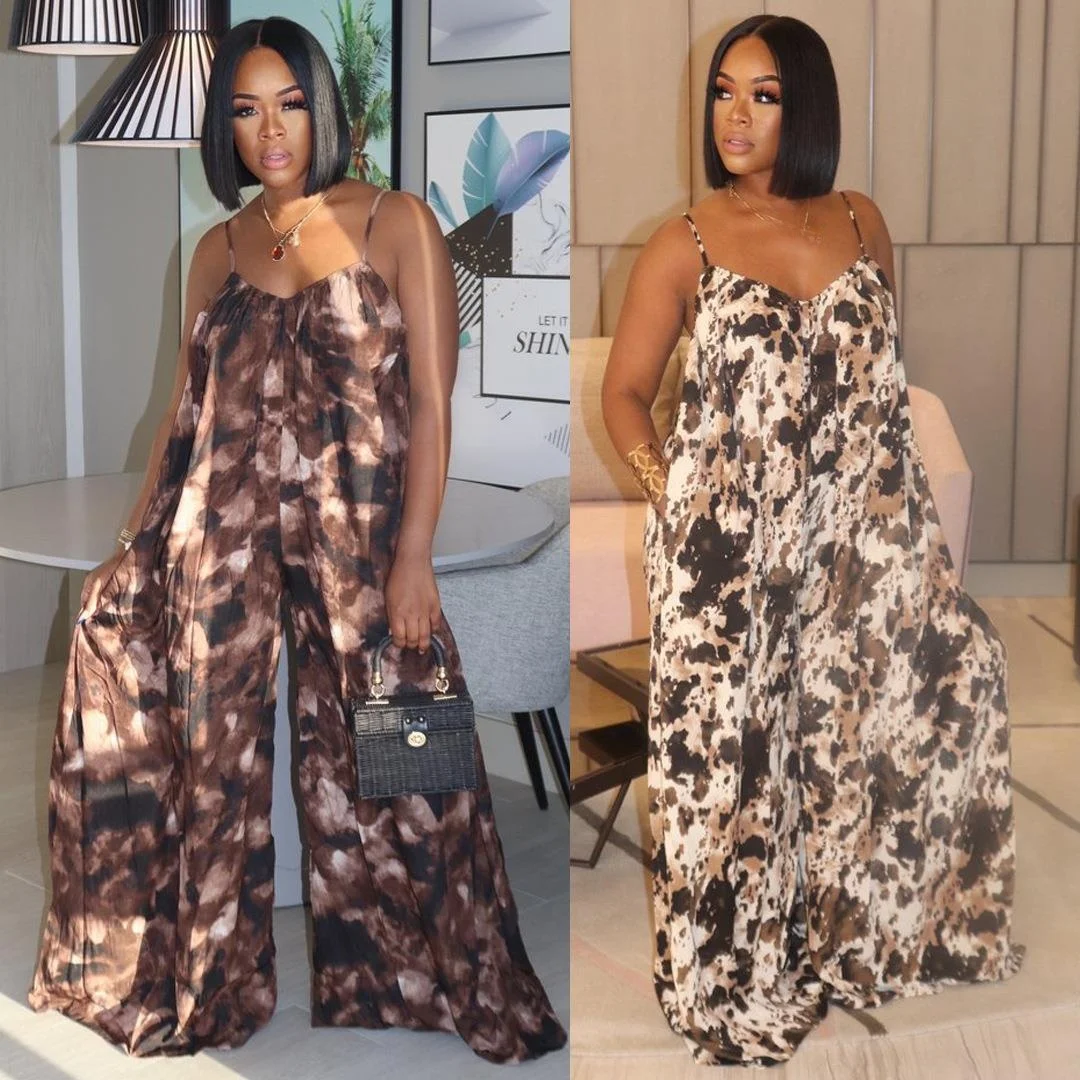 

Женский комбинезон-клеш в пол с широкими брючинами, свободного кроя, повседневный, из полиэстера, с принтом, летний, модный