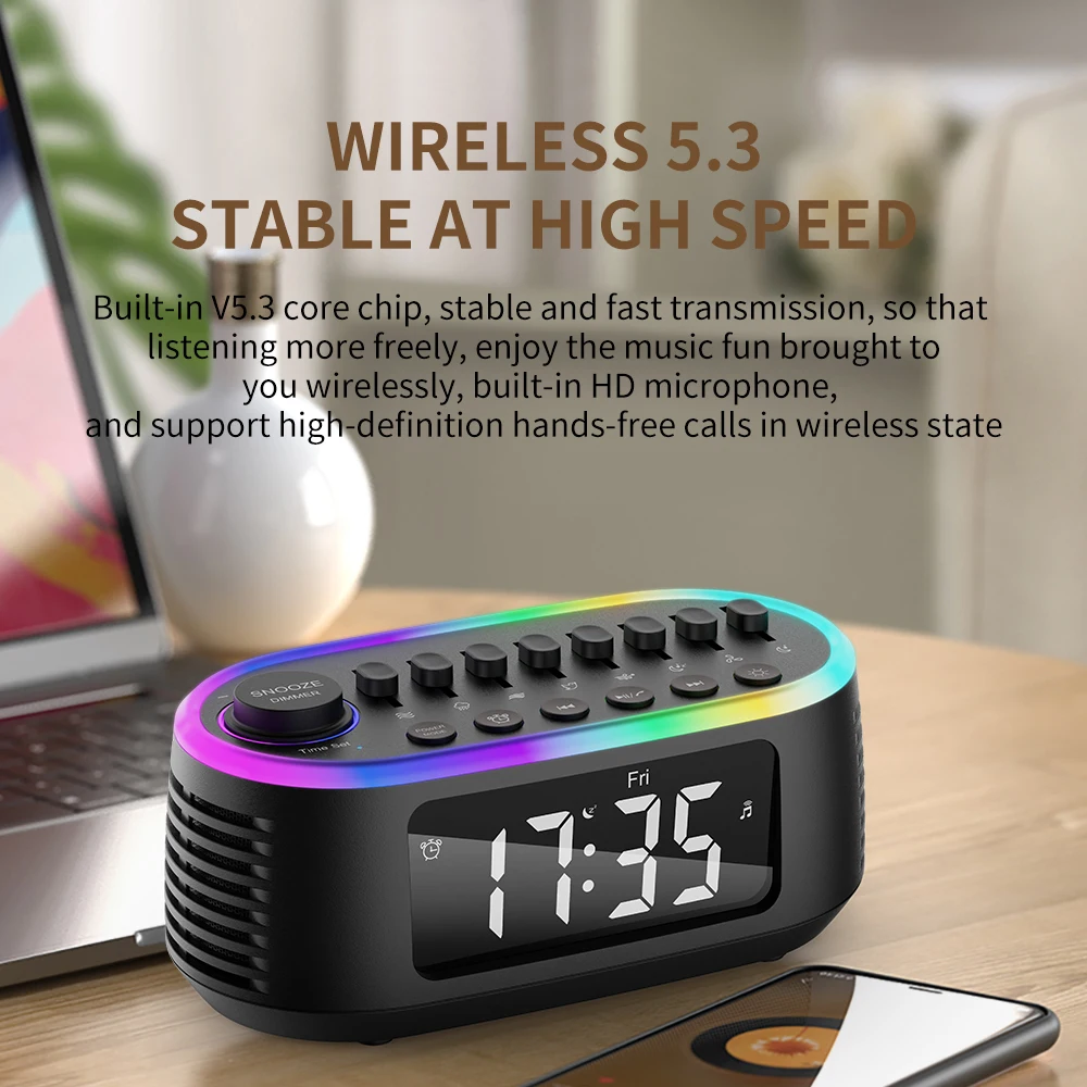 20W Speaker White Noise Sleep Sound 8 Relaxing Nature Sounds with LED Alarm Clock Audio Function T13