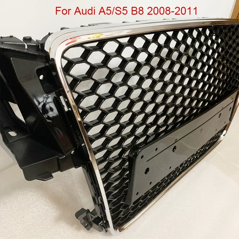 

For RS5 Style Front Sport Hex Mesh Honeycomb Hood Grill Chrome Gloss Black For Audi A5/S5 B8 2008 2009 2010 2011