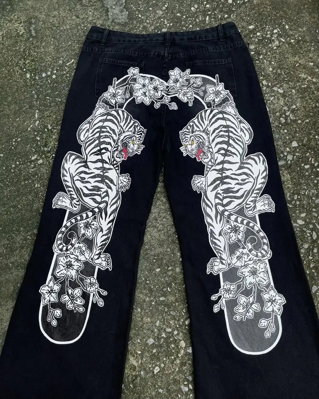 

Y2K Trendy White Tiger Print Loose Jeans Popular Harajuku Gothic Couple Casual Clown Wide Pants Streetwear