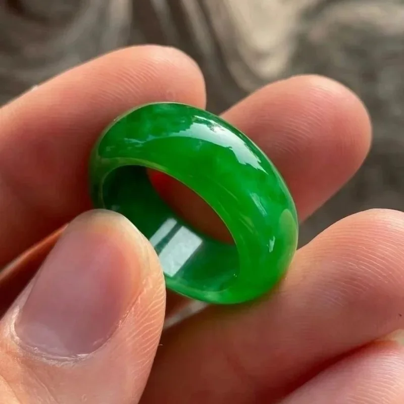 Natural Green Jade Stone 8-10 size Ring Jadeite Amulet Fashion Charm Jewelry Hand Carved Crafts Gifts for Women Men