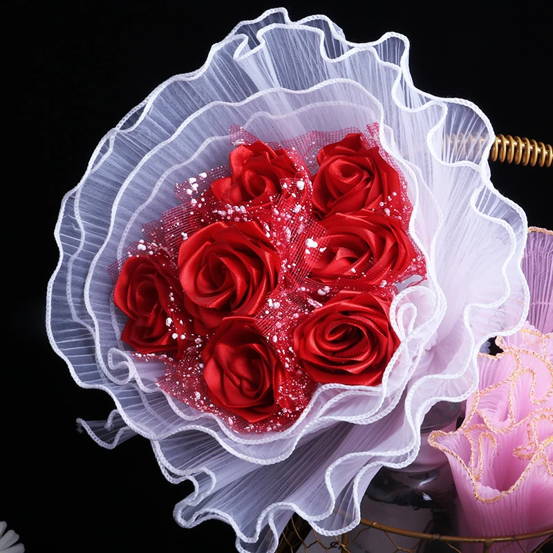 4Yards*28CM Packaging Lace Paper Flower Wrapping Mesh Yarn Bouquet Roll Wave Yarn Pearl Edge Mesh Handmade Crafts Florist