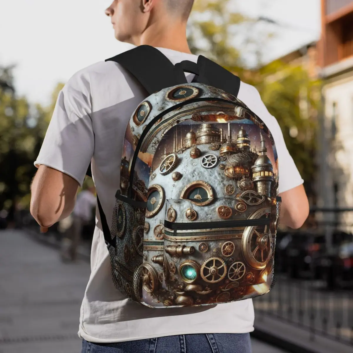 Steampunk Moon In Space Backpack Daypack Large Capacity Children BookBag School Bag Shoulder Bags for Men Women