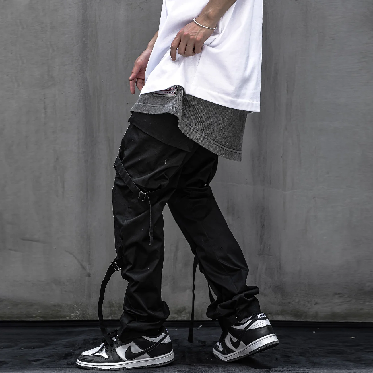 Functional Tactical Joggers Men Trousers Hip Hop Cargo Pants Mens Streetwear Ribbons Fake Zip Up Pants Black 2022