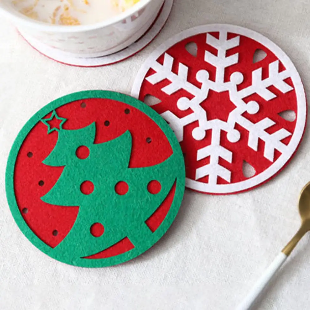 

3Pcs Christmas Coasters Snowman Elk Christmas Tree Snowflake Pattern Felt Cup Mat Table Decoration Festive Home Party