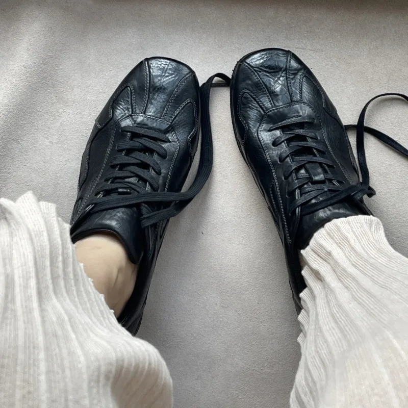 Retro Women's Shoes Handmade Luxury Genuine Leather Casual Shoes for Woman Exquisite Lace Sneakers Designer Shoes Zapatos Mujer