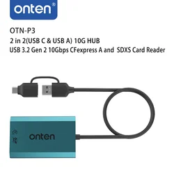 ONTEN-OTN-P3 Leitor de cartões, USB C e USB A, 10G HUB, USB 3.2 Gen 2, 10Gbps, CFexpress A e SDXS