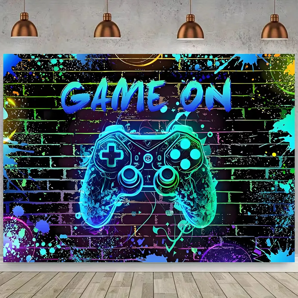 Game On Theme Video Gamer Kids 0-25th Birthday Party Neon Green Gaming Next Level Up Background Baby Shower Decoration supplies