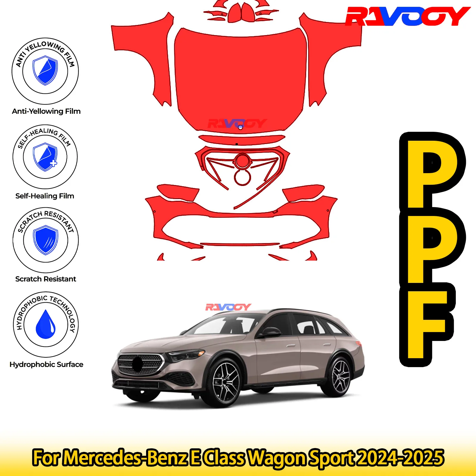 

For Mercedes-Benz E Class Wagon Sport 2024-2025 Glossy Matte Black Precut front PPF Kit Paint Protection Film