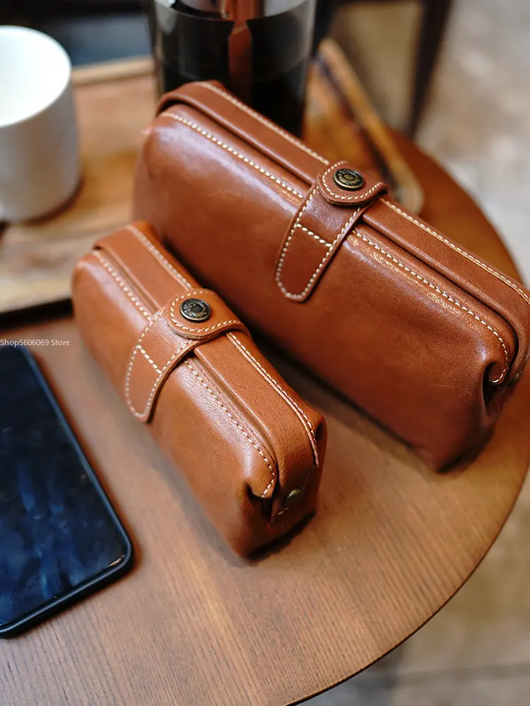 Creative Personality Vegetable Tanned Cowhide Leather Retro Clutch Card Bag Cosmetics Brush Storage Stationery Bag Coin Purse