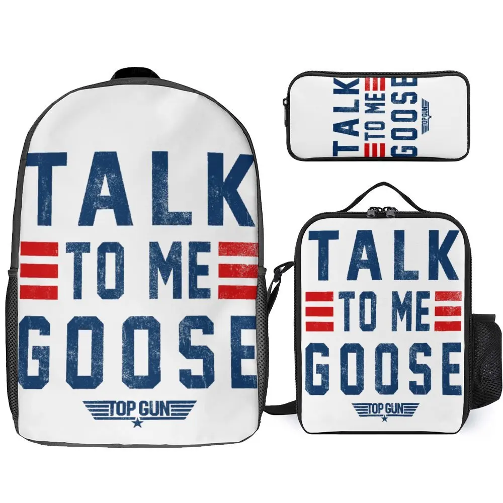 

3 in 1 Set 17 Inch Backpack Lunch Bag Pen Bag Top Gun Talk To Me Goose Distressed Collegiate Lasting Rucksack Cosy Schools Vinta