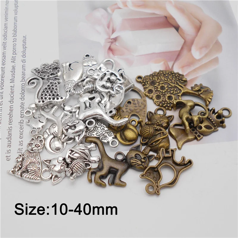 20PCS Mixed Alloy Cat Charms Vintage Animal Pet Cat Pendant Necklace Bracelet Jewelry DIY Funny Brooch Keychain Home Decor