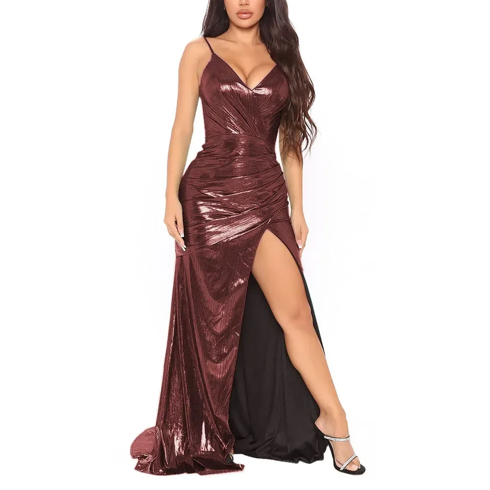 Vestido de talla grande Sissy Gay fetiche espagueti Slip Flor-longitud vestido Sexy escote pronunciado sin mangas bata de cóctel con abertura alta crecido