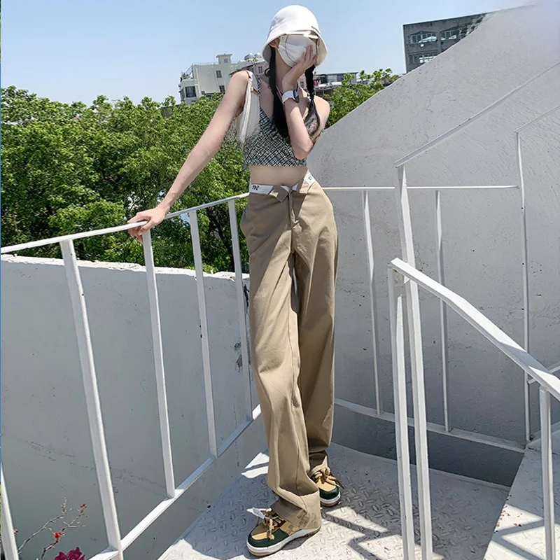 

Khaki Straight Leg Denim Jeans Women's Spring New American High Waist Slimming Loose Wide Leg Drapey OFFCAT Casual Trousers