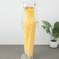 Women Solid Pleated Sexy Strapless Dress Lady Chic Off-shoulder Backless High Waist Split Dresses 2026 New Evening Party Gown - Image 5