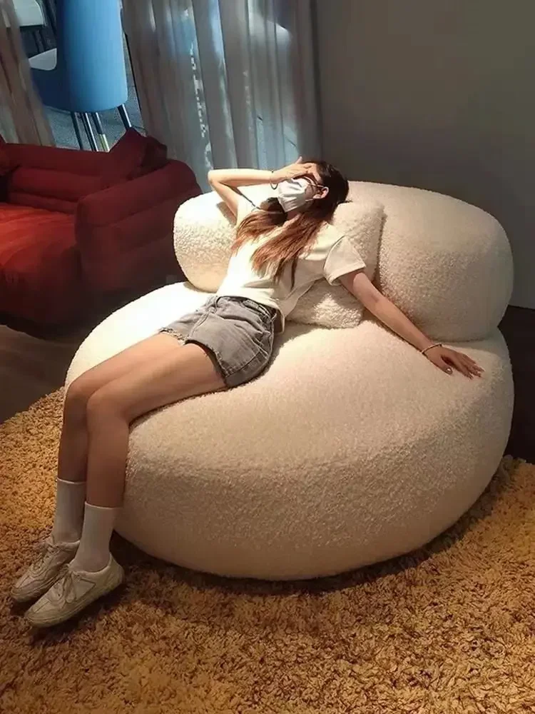 AA Big white fat lazy single sofa balcony bedroom tatami Internet celebrity casual lamb wool round pier designer
