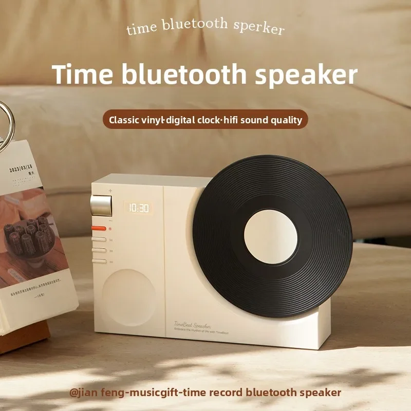 Vintage Mini Bluetooth 5.3 Speaker, HiFi Wireless Music Box with Clock, TF Card & AUX Input for Desktop Decor