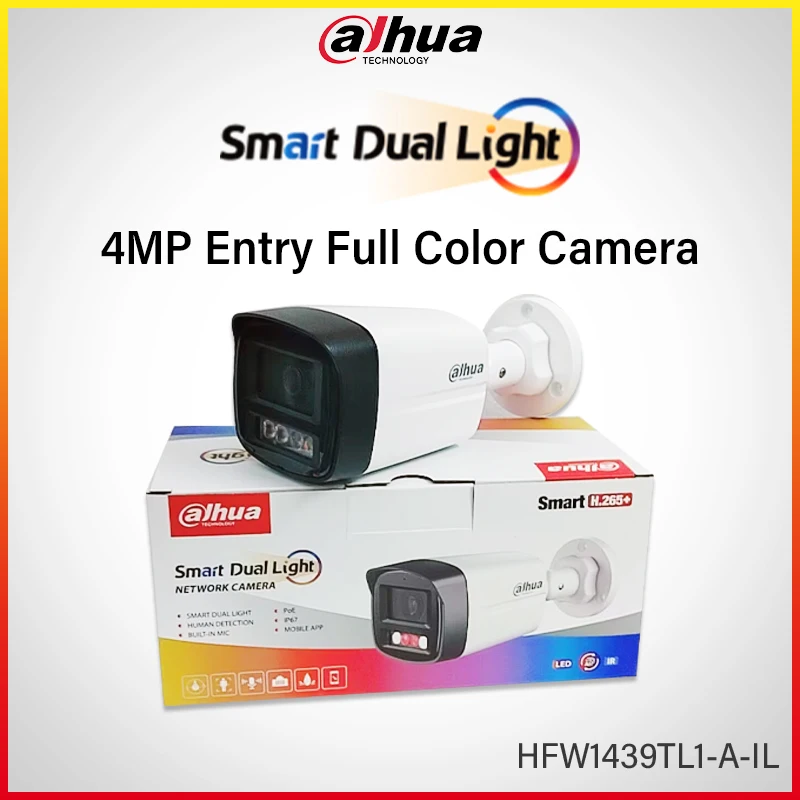 Dahua 4MP Full Color Outdoor Bullet Camera Support IR LED&Warm Light Smart Detection IP Camera 2K H.265 PoE CCTV HFW1439TL1-A-IL