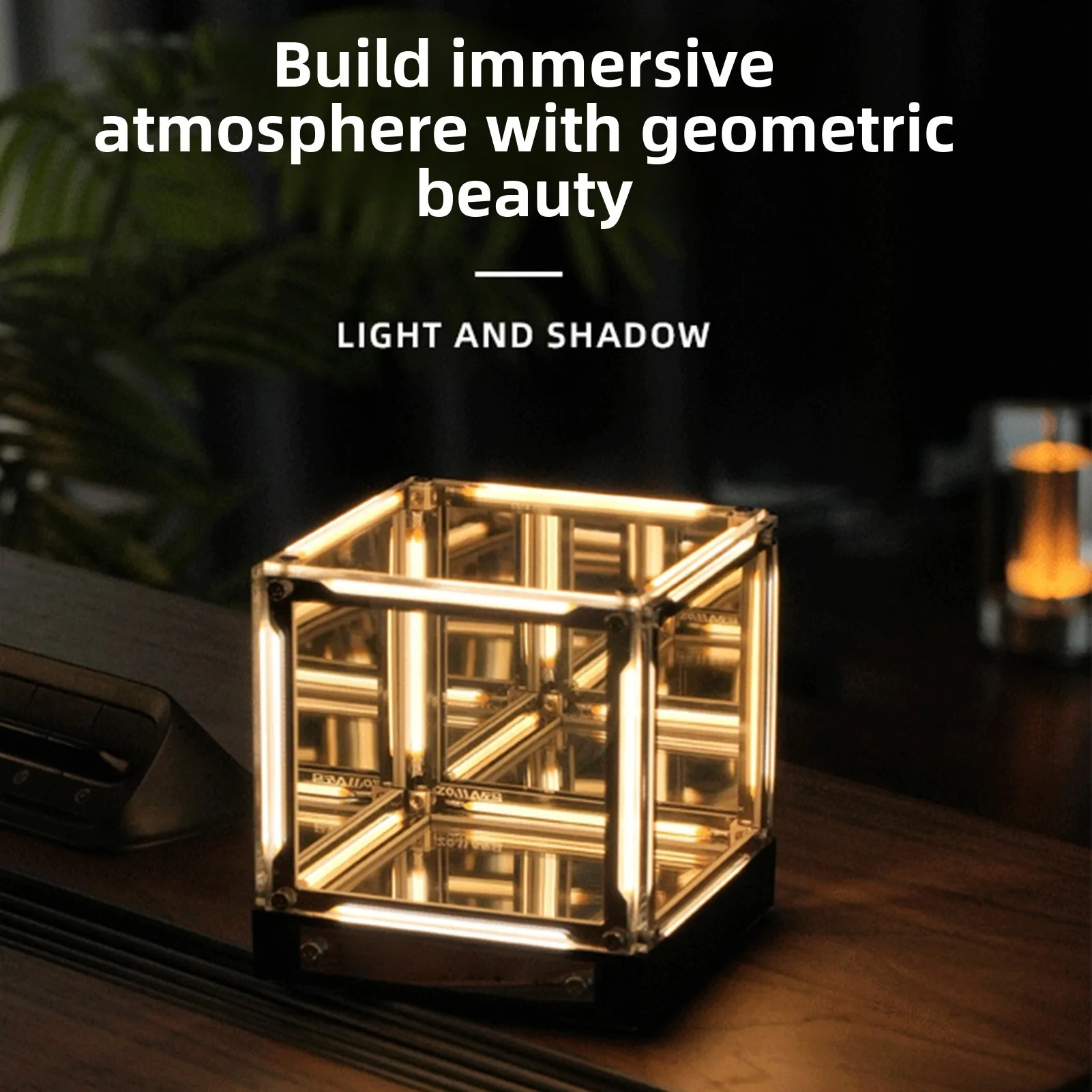 4D Mood Night Light Mirror Acrylic LED Space Ambient Lamp for Bookshelf Bedside Table Touch Dimming Rechargeable Yellow