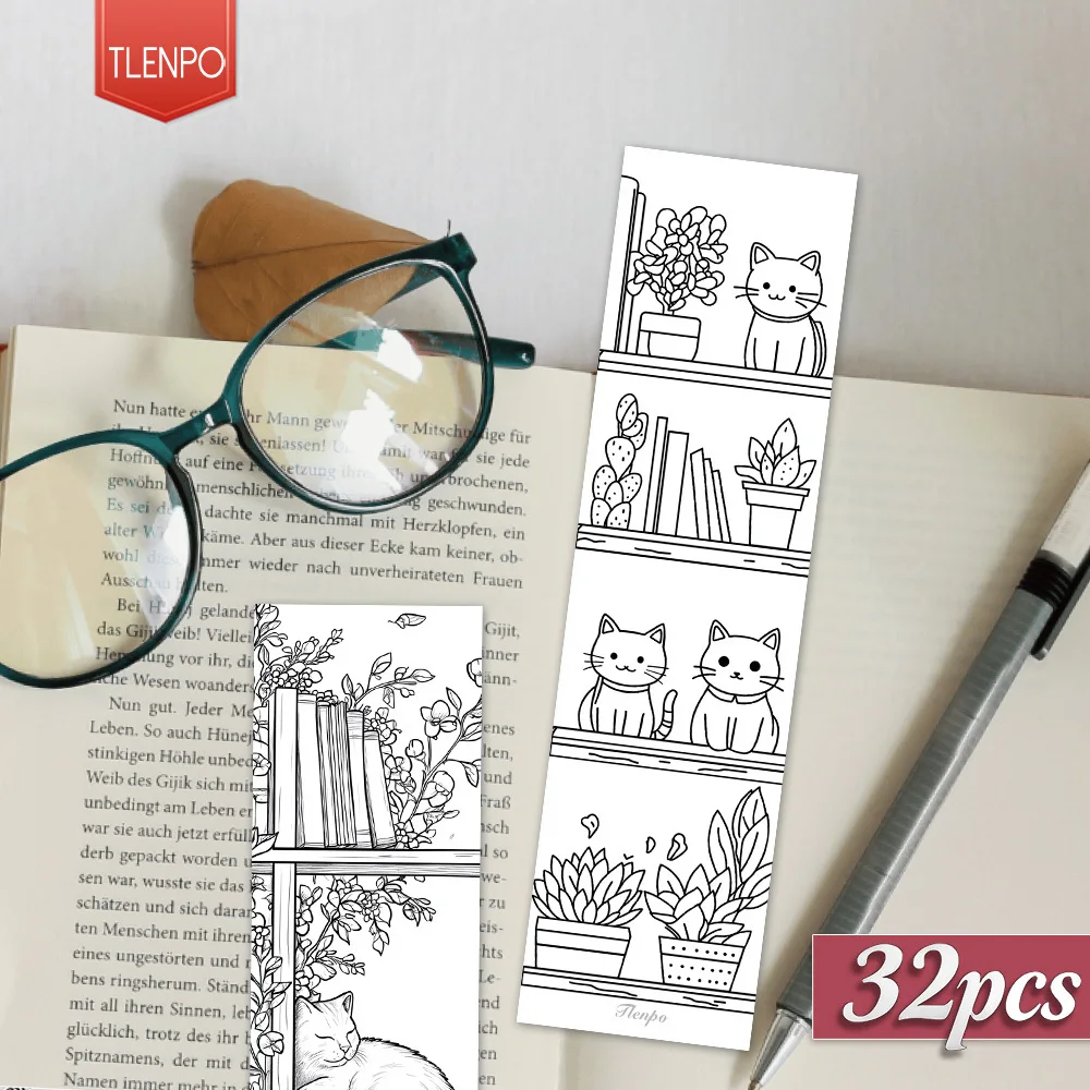 32pcs, Cat Coloring Theme Bookmarks, Christmas, Teacher Gift, Back-To-School Holiday Gifts, Creative Artistic Designs