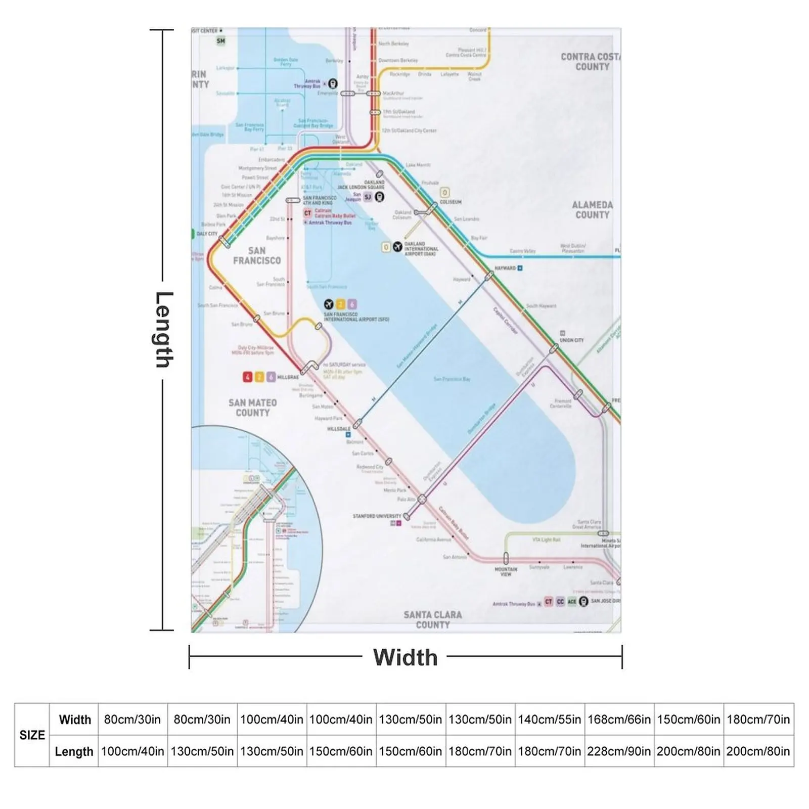 San Francisco Bay Area Transit Map Throw Blanket Extra Large Throw Stuffeds Heavy For Baby Blankets
