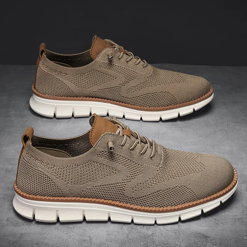 Men Knit Mesh Casual Sneakers Lightweight Lace Up Walking Shoes Flexible Non Slip Soft Breathable Big Size Male Outdoor Footwear