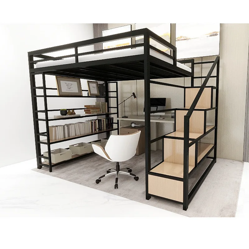 Iron frame bed Elevated bed Empty under the bed Household wrought iron upper and lower bunk bunk Small apartment two-story