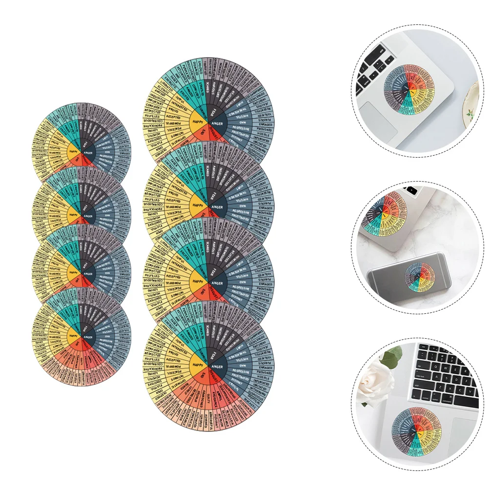 

8Pcs Creative Feeling Wheel Emotion Chart Sticker Colorfast PVC for Laptop Luggage Diary Phone Case Decoration