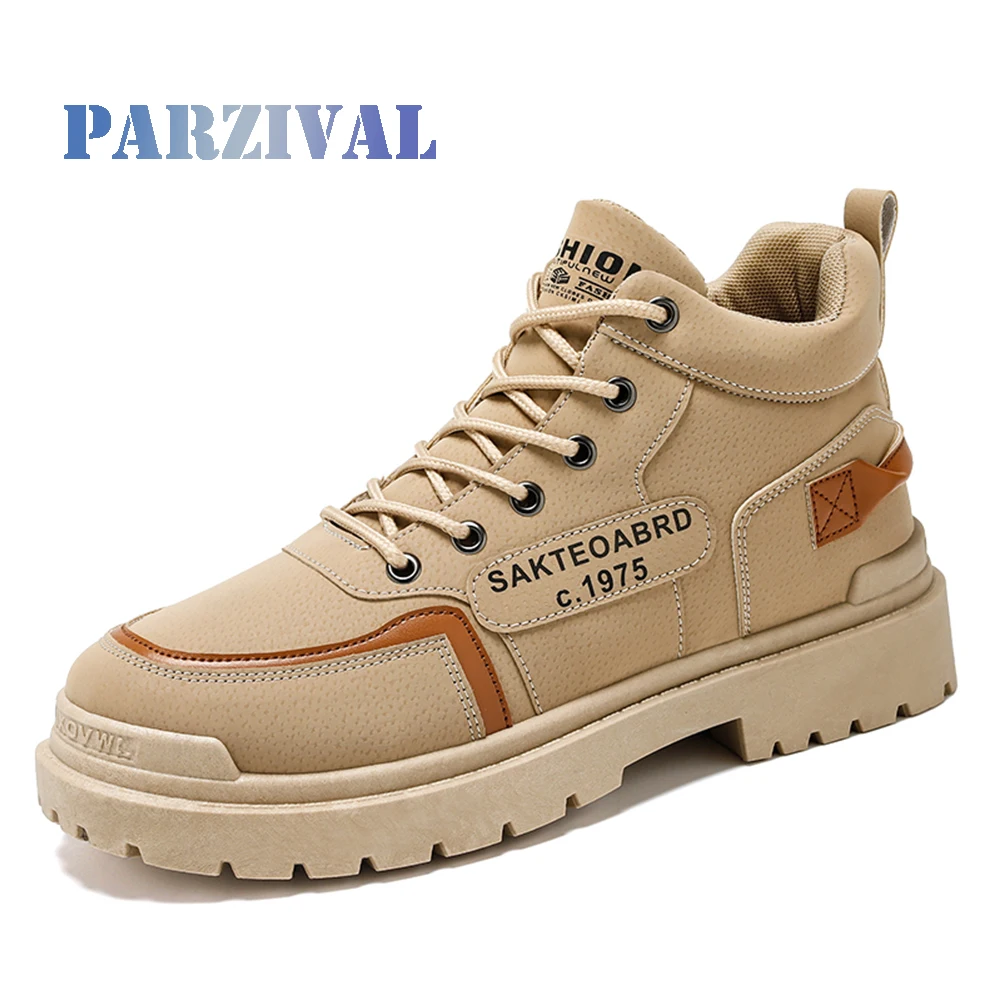 

PARZIVAL High Top Boots Men Leather boots Fashion Motorcycle Boots For Men Winter Boots Man Shoes Lace-Up Men Boots Work Shoes