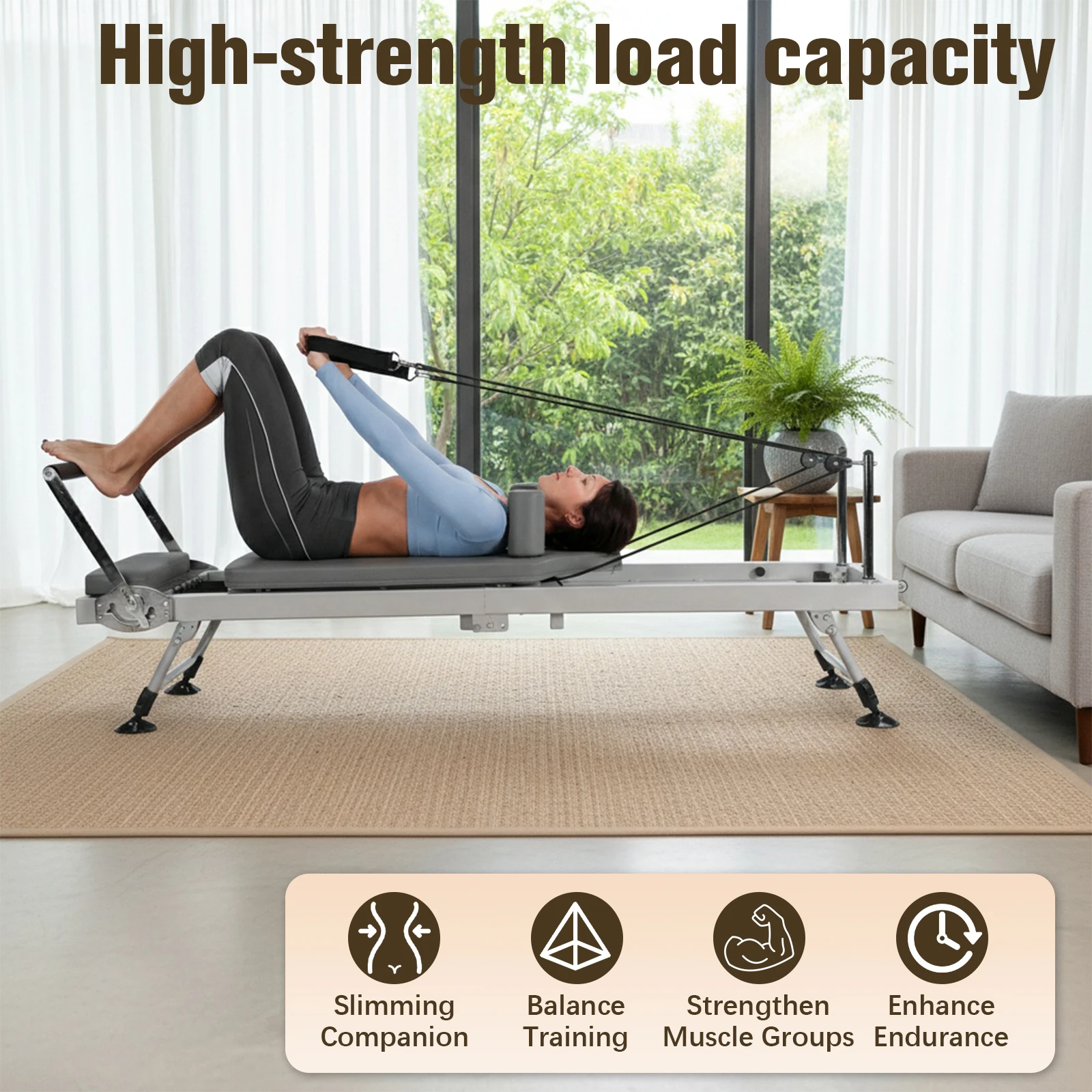 

Тренажер-реформер 78 In Smooth Glide Carriage с пружинным сопротивлением, передвижное фитнес-оборудование, грузоподъемность 300 фунтов, для домашнего и студийного использования