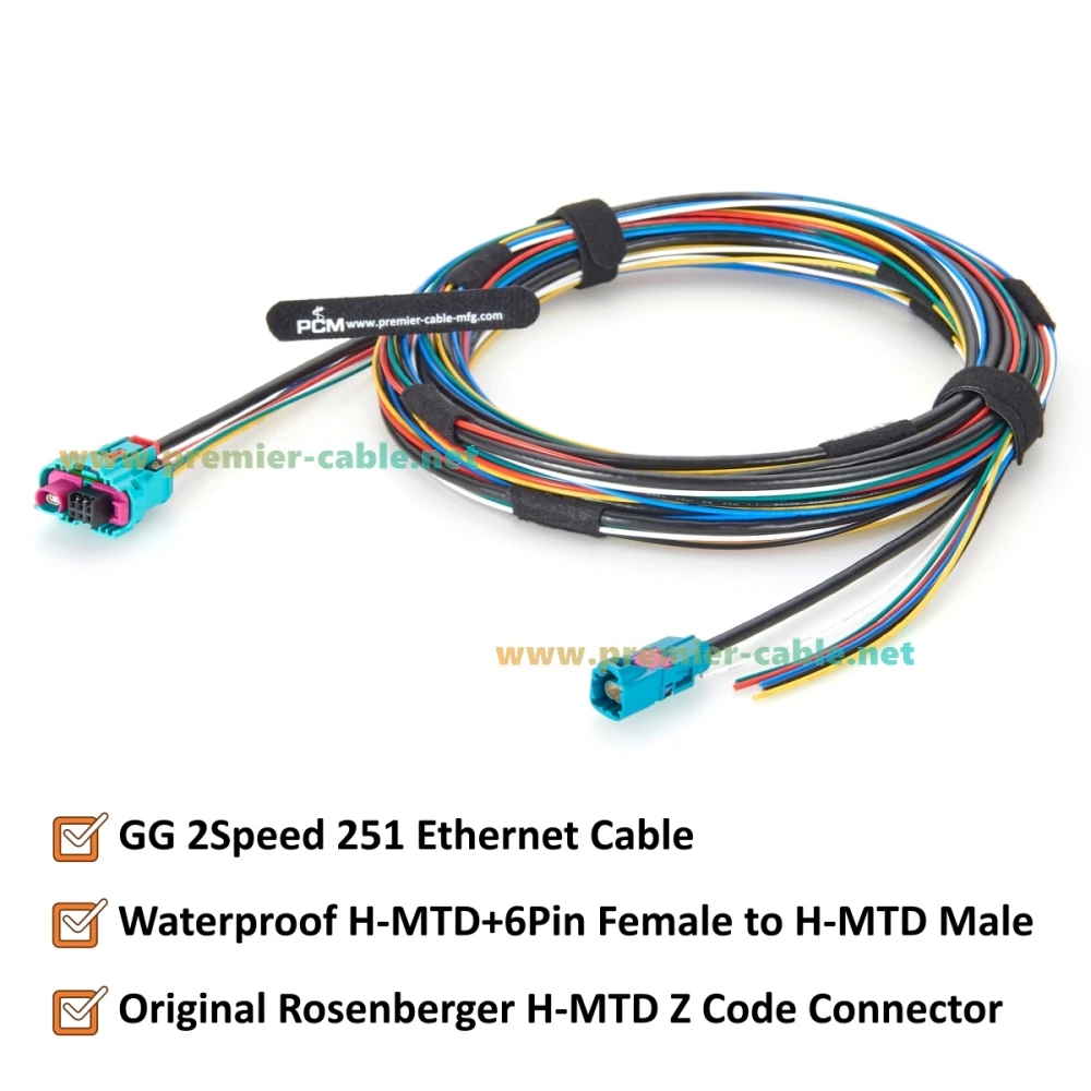 Waterproof Rosenberger H-MTD Female to Male Automotive Ethernet Cable with 6 Pin MQS Leads E6K14M-1CAZ5-Z to E6S10A-1CAZ5-Z