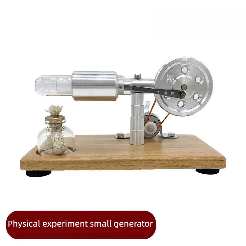 Stirling Engine Model with Wooden Base DIY Metal Stirling Engine Mini Generator Science Physics Experiment Model Educational Toy