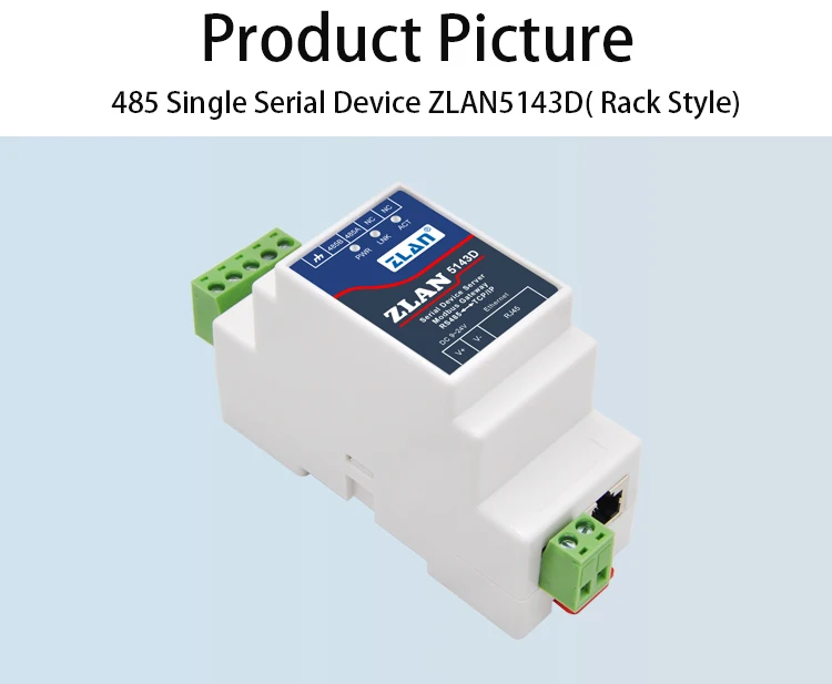 ZLAN 5143D Din Rail Serial RS485 to Ethernet TCP IP Server Ethernet Converter with Adaptor Optional