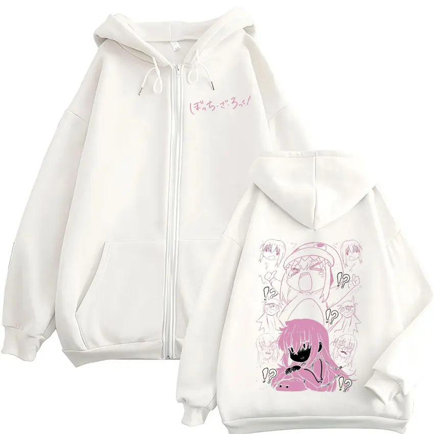 Japanese Manga Bocchi The Rock Zipper Hoodies Anime Gotoh Hitori Graphic Zip Up Sweatshirts Men Women Oversized Pullovers Coats