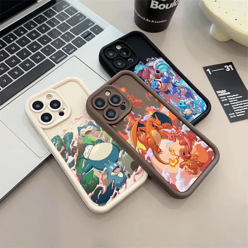 Japan Anime Snorlax Fire Water Pokemon Anime Soft Silicone Case For iPhone 16 Pro 14 15 Plus 11 12 13 Mini Pro Max Phone Cover