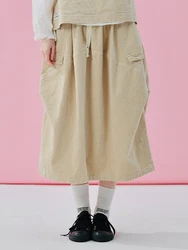 imakokoni 2025 Spring Original Pure Cotton Washed Corduroy Apricot Lantern Half Skirt 254993