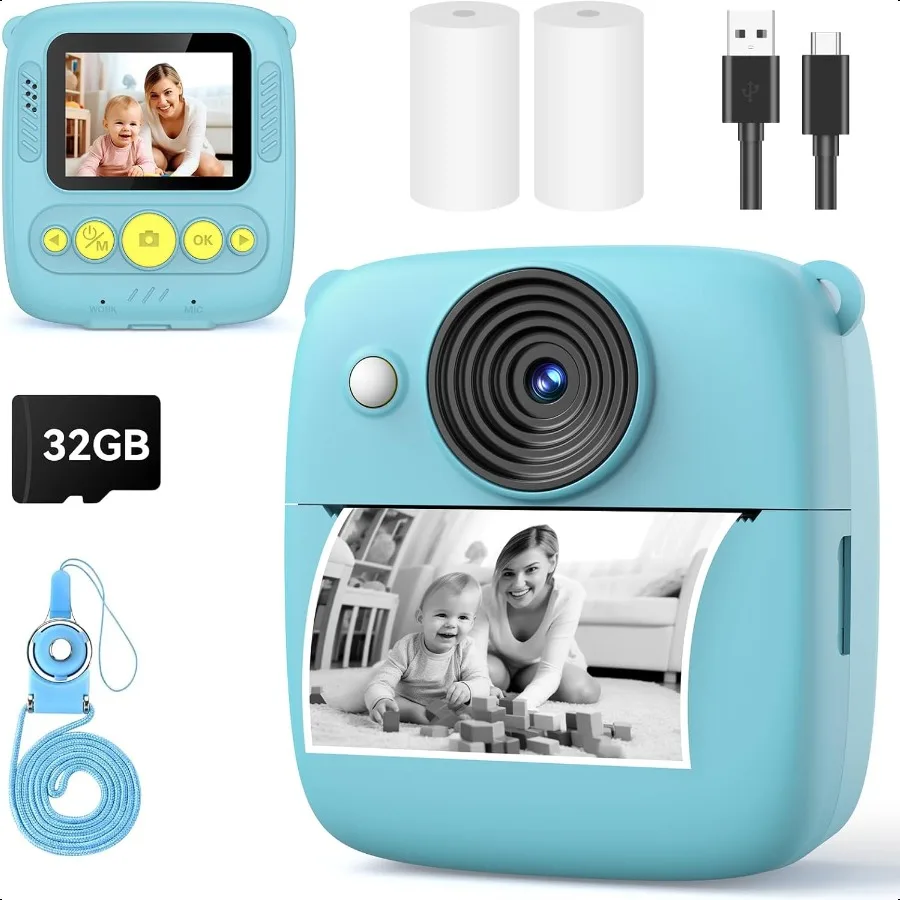 

Instant Print Camera for 1080P HD Digital Cameras Instant Print Photos with 32GB SD Card Christmas Birthday Gifts for 3 4 5 6 7