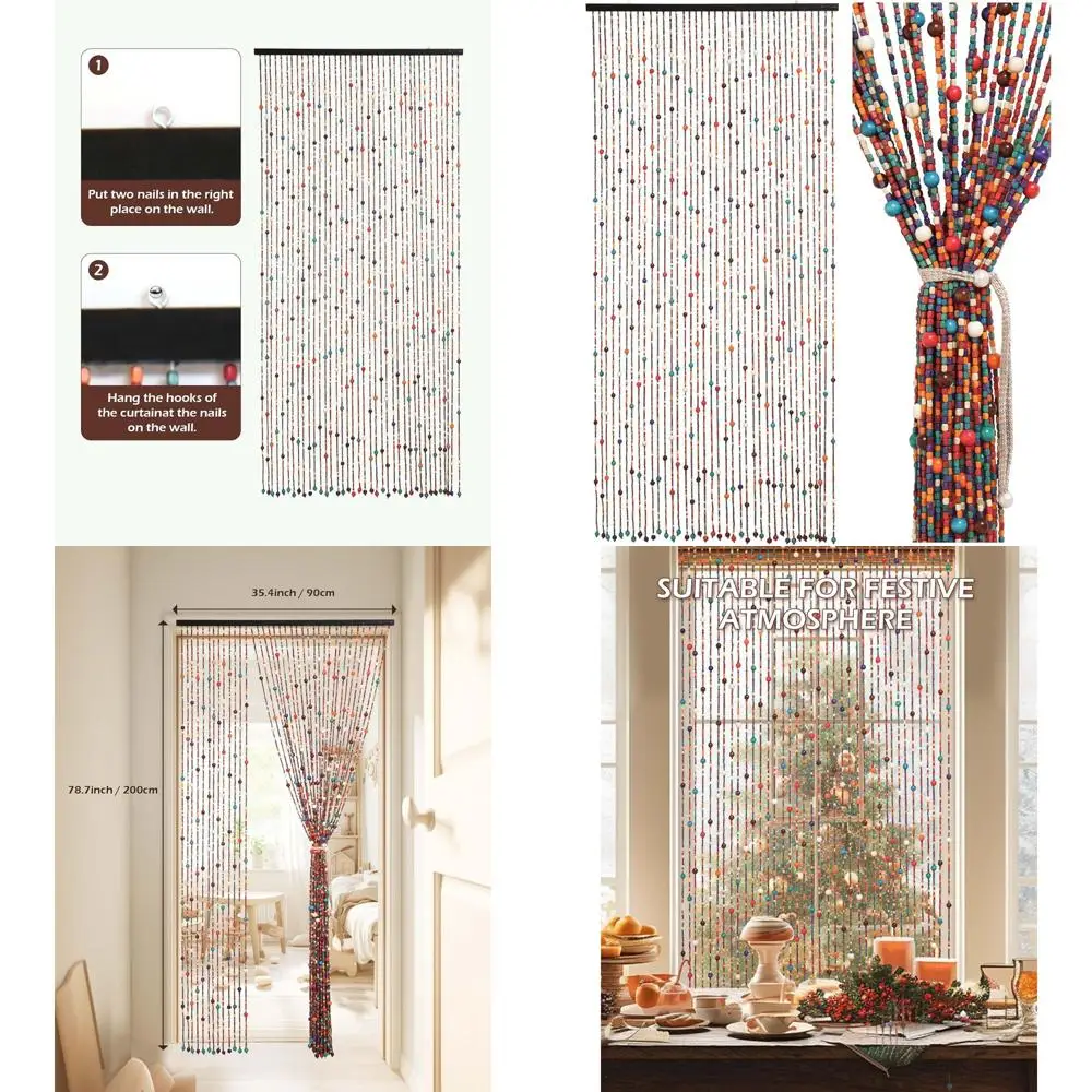 

Ручная работа: бамбуковая штора с радужными бусинами, 35,4 x 78,7 см, идеально подходит для дверных проемов и балконов в качестве защитного экрана от насекомых.