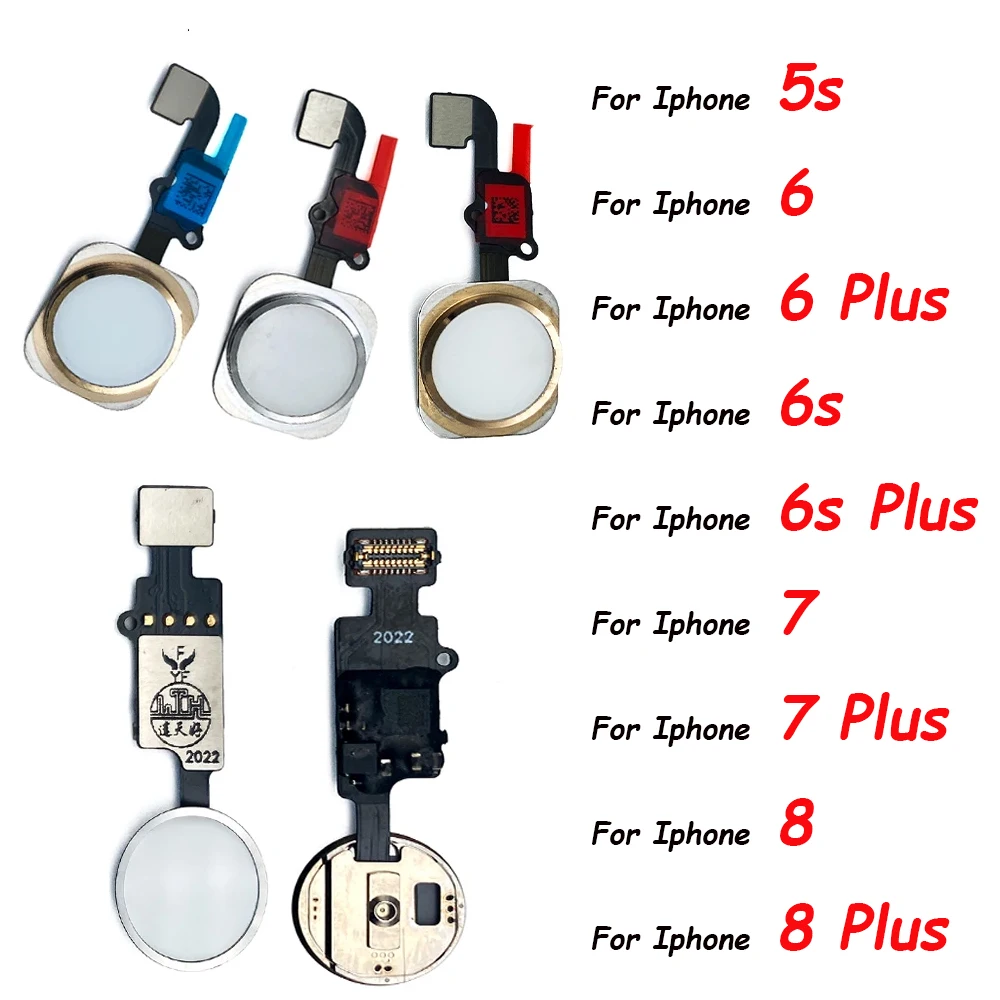 5Pcs，New For iPhone 6 6s 7 8 Plus 5s Fingerprint Sensor Home Return Key Menu Button Flex Ribbon Cable